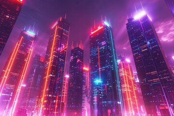 Aufkleber - A bustling city skyline with towering skyscrapers and busy streets