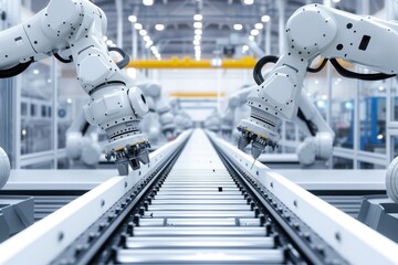 Poster - Robotic arms in a modern factory
