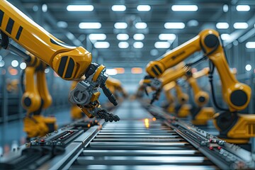 Poster - Robotic arms in a modern factory