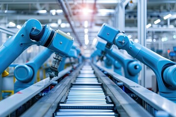 Poster - Robotic arms in a modern factory
