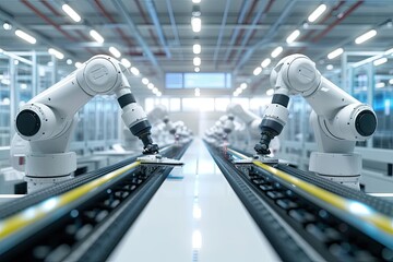 Poster - Robotic arms in a modern factory