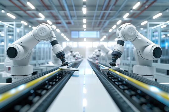 Robotic arms in a modern factory