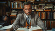 © Lucia - Man in a Suit Reading a Book in a Library