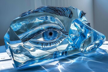 Poster - Abstract eye sculpture made of glass, highlighting artistic craftsmanship and a modern, innovative design, with a reflective surface