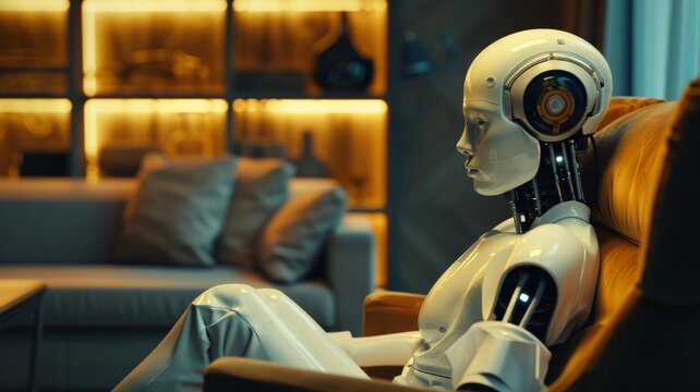 AI robot relaxing in home.