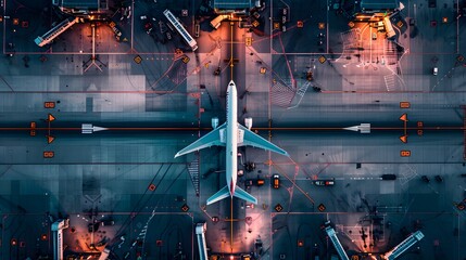 Wall Mural - Aerial view of a busy airport terminal with planes parked at gates, resembling a kaleidoscope pattern, showcasing modern aviation infrastructure.