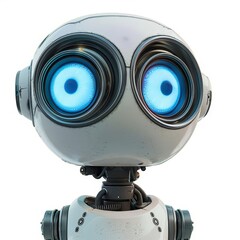 a robot with blue eyes and a white body