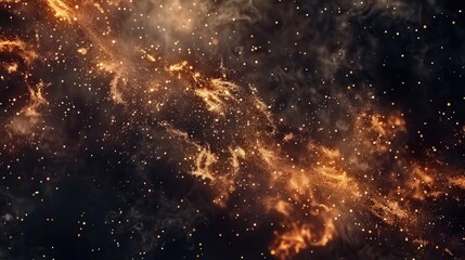 Wall Mural - A black and orange background. The image is of a starry sky with a lot of fire and smoke