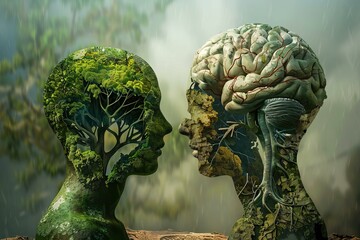 Digital artwork depicting a human head silhouette with tree and brain highlighted by roots