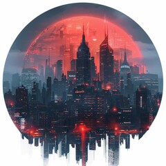 Wall Mural - a city skyline with a red moon in the background