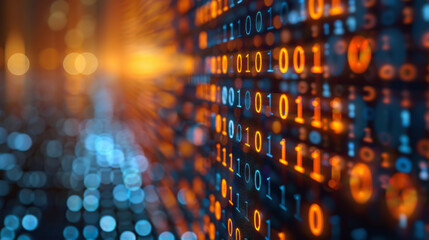 digital binary code with a glowing effect representing data, cybersecurity, information technology, 