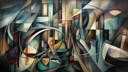 Wall Mural - Abstract pastel artwork capturing the blend of chaos and order in cityscapes.