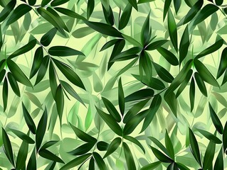 Wall Mural - Leafy Bamboo Pattern on Soft Green Background, Botanical Design