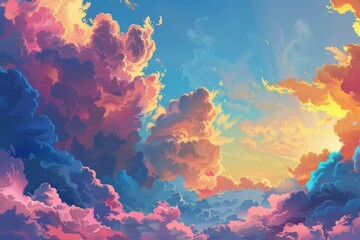 Poster - Vibrant and surreal clouds painted in sunset hues, perfect for background or illustration