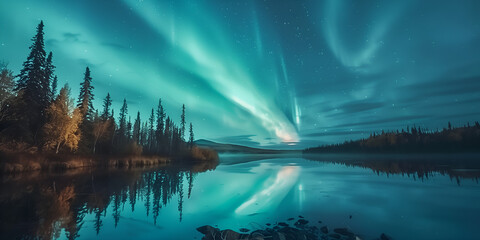 Wall Mural - Stunning landscape of northern light