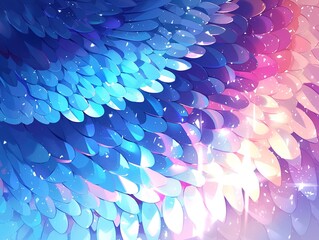 Wall Mural - Gradually Transitioning Hues of Dragon Scales on Light Background. Shimmering with Luminosity, Enchanting Digital Illustration Wallpaper with Simplified Lines.