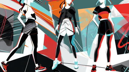Wall Mural - colorful abstract illustration of young woman wearing sportswear