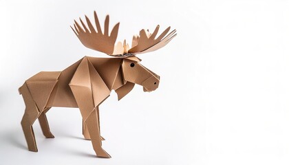 Animal concept origami isolated on white background of a moose - Alces alces - with copy space a symbol of strength, resilience, and adaptability associated with wisdom and nobility