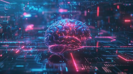 Wall Mural - machine learning brain, artificial intelligence, ai, deep learning blockchain neural network concept, Digital brain illustration with Technology background,