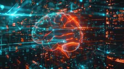 Wall Mural - futuristic background, machine learning, ai, deep learning blockchain network concept, brain illustration