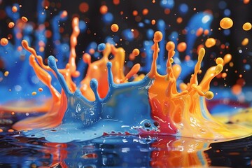 Sticker - Highspeed photograph captures a dynamic multicolored paint splash, creating an abstract liquid art