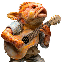 a fish with a guitar and a hat, transparent background png