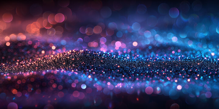 background of abstract glitter lights. purple, teal and black banner