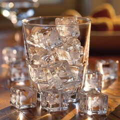 Ice cubes in a glass.