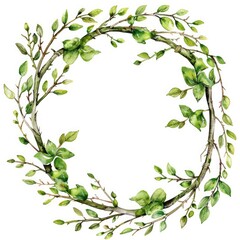 Wall Mural - Branch Wreath. Watercolor Easter Chaplet Frame with Spring Willow Branches