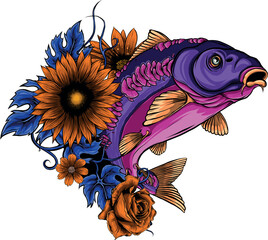 Wall Mural - colored draw of Carp Fish Vector Illustration design