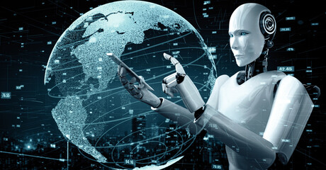 Wall Mural - mlb 3d illustration futuristic robot artificial intelligence huminoid ai data analytic technology de