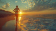 © Darren Green - Summer: A woman jogging along the beach in athletic wear at sunrise