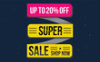 © Md Mojammel - Supper sale vector design with 20% off and hanging colorful streamers in white background for store promotions and party celebrations
