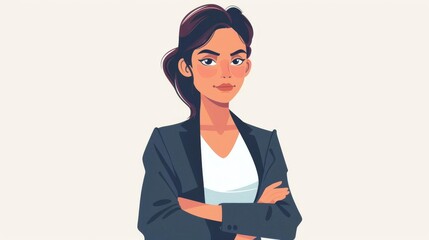 confident young businesswoman with assertive posture and determined expression empowering female leader illustration