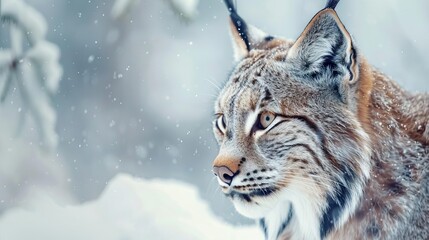 Wall Mural - eurasian lynx in winter majestic wildlife portrait photography