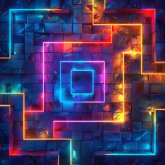 Wall Mural - A seamless tile of geometric shapes of neon colors in a fun pattern. 