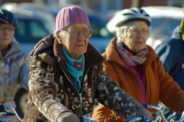 Unidentified old people on bicycles in Moscow.