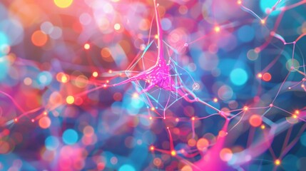 3D render of a Neural network Big data and cybersecurity with blurred fingers