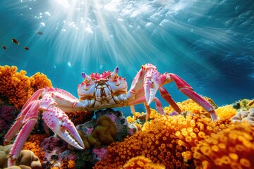 Wall Mural - a crab on reef under water sea