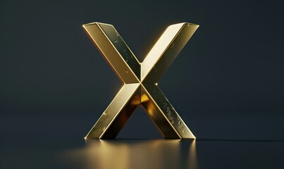 Wall Mural - x capital futuristic 3d rendering letter raw cast in gold metal on a black  flat background