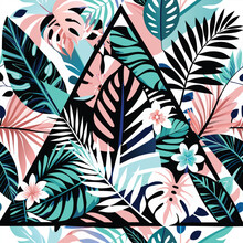 Tropical Floral Pattern with Black Triangle