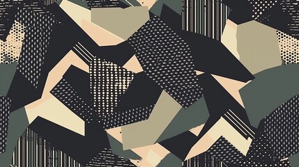 Wall Mural - Geometric camouflage texture seamless pattern. Abstract modern military camo endless background
