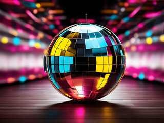 Wall Mural - disco ball with lights disco, ball, party, mirror, club, dance, music, sphere, disco ball, light,Ai generated 