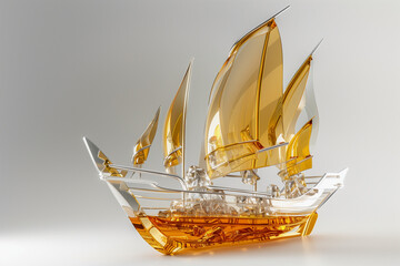 Wall Mural - Golden Glass Sailboat Model on White