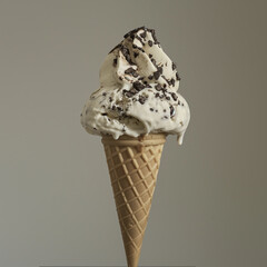 ice cream in a cone with chocolate topping