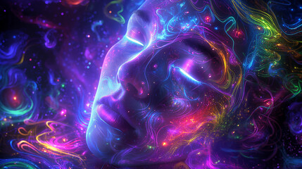Wall Mural - a neon painting of the human mind with colorful lines, dreamy and fantasy enviroment