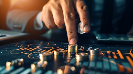 Aufkleber - Business man putting coins Business growth and investment chart strategic planning to increase profits from doing business longterm investment planning : Generative AI