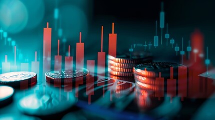 Poster - Stock funding or money saving graph with coins Background for business ideas and design Chart for financial investment concept : Generative AI