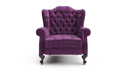 Wall Mural - One comfortable dark purple armchair isolated on white : Generative AI