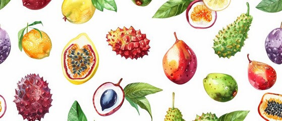 A set of watercolors of tropical fruits like pineapple, mango, and papaya, illustrating their vibrant colors Clipart isolated with a white background